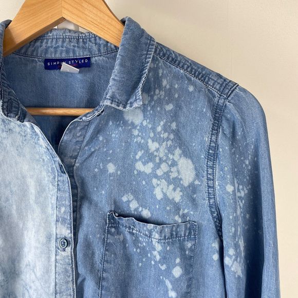 Simply Styled Upcycled DIY Bleach Distressed Blue Lyocell Top‎ Shirt Medium - Picture 3 of 7